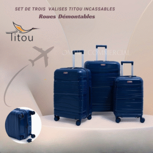 Set De Trois Valises Titou Incassables - Roues Démontables - Bleu marine