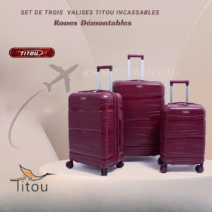 Set De Trois Valises Titou Incassables - Roues Démontables - Rouge Bordeaux